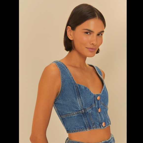 FARM Rio Tops - Farm Rio Cropped Jeans Top in Azul Medium Sold by Anthropologie 12